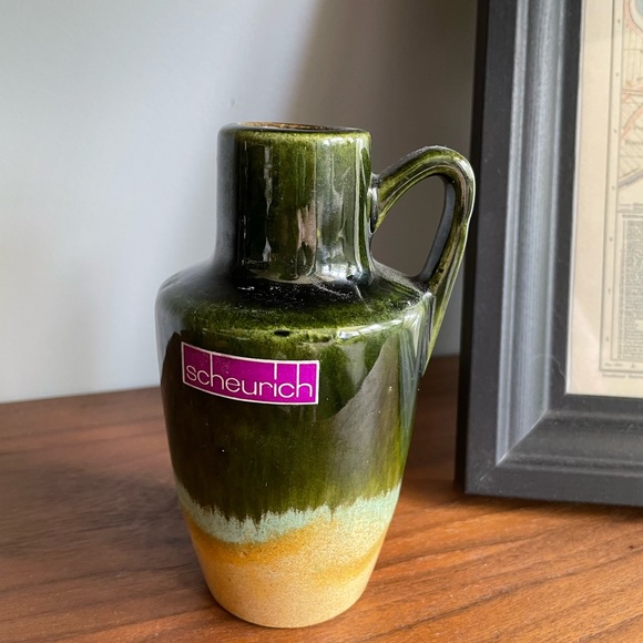Vintage Mid Century Scheurich Vase in Greens and Tan Glaze, West Germany 1960s - Picture 2 of 3